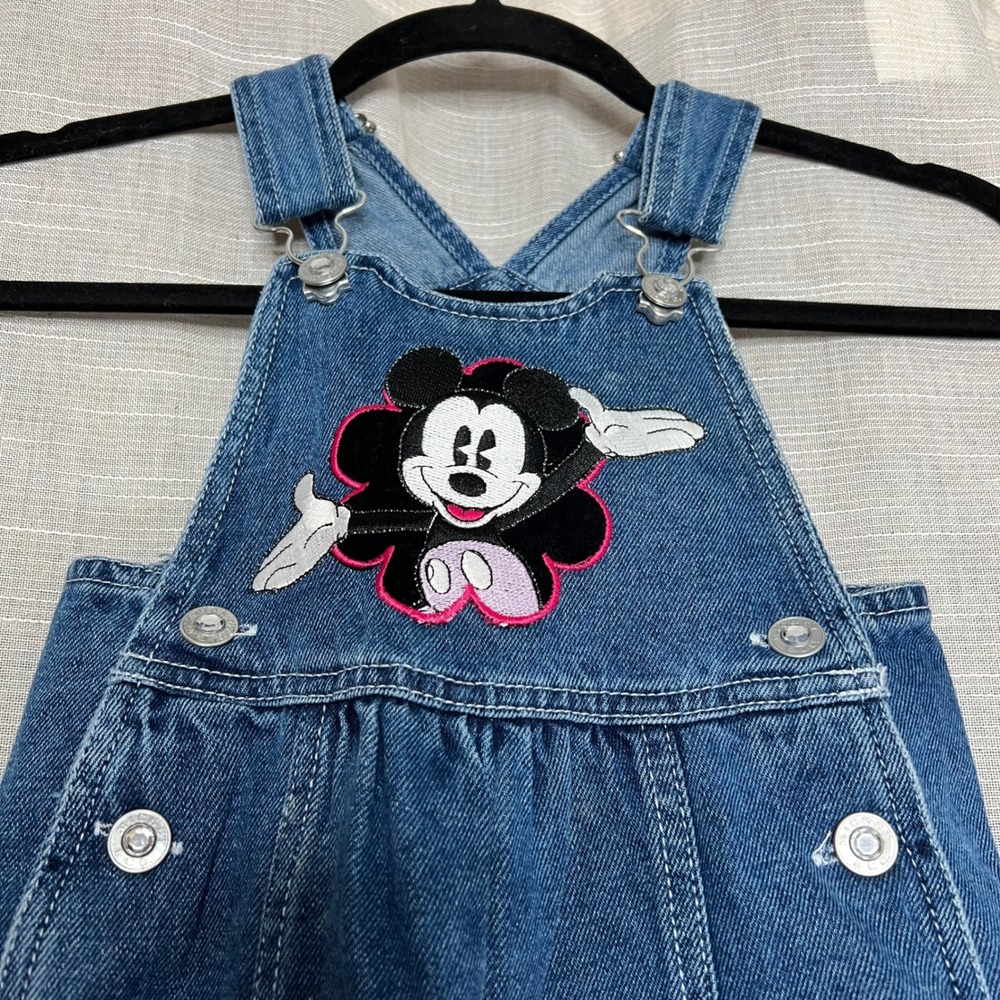 Y2K Vintage Disney Mickey Mouse Denim Overalls Floral Embroidered Velvet Size 2T - Picture 2 of 10